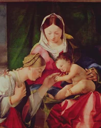 Detalje af Saint Catherines mystiske ægteskab olie på panel